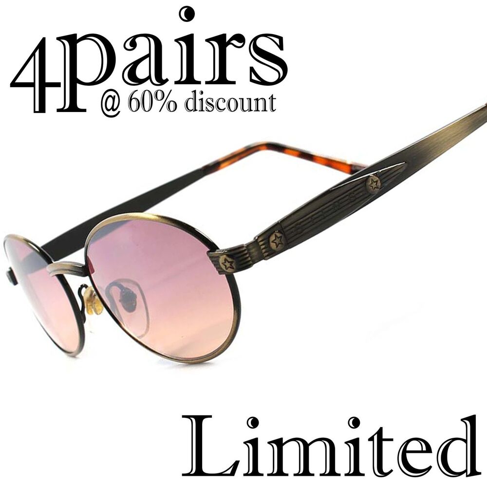 Lot of 4 pairs Classic Mens Womens Pink Lens Bronze Frame Round Oval Sunglasses